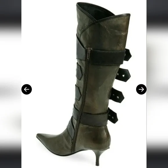 Jeffery Campbell Knee High Seatbelt Boots Brown Distressed Leather Grainy #70 - Picture 3 of 12